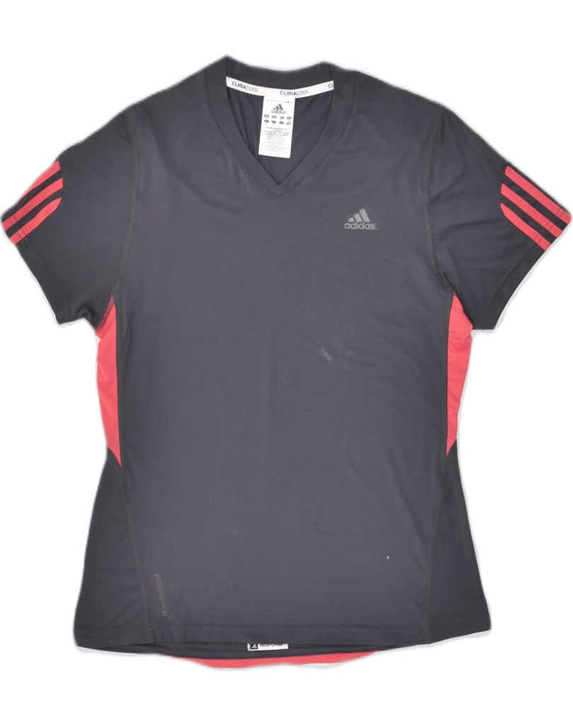 ADIDAS Womens Climacool T-Shirt Top UK 12 Medium Grey Colourblock | Vintage Adidas | Thrift | Second-Hand Adidas | Used Clothing | Messina Hembry 