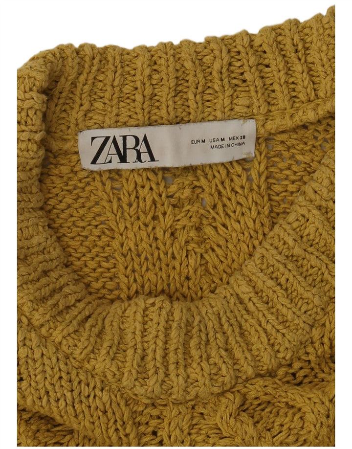 Zara Womens Oversized Crew Neck Jumper Sweater UK 14 Medium Yellow