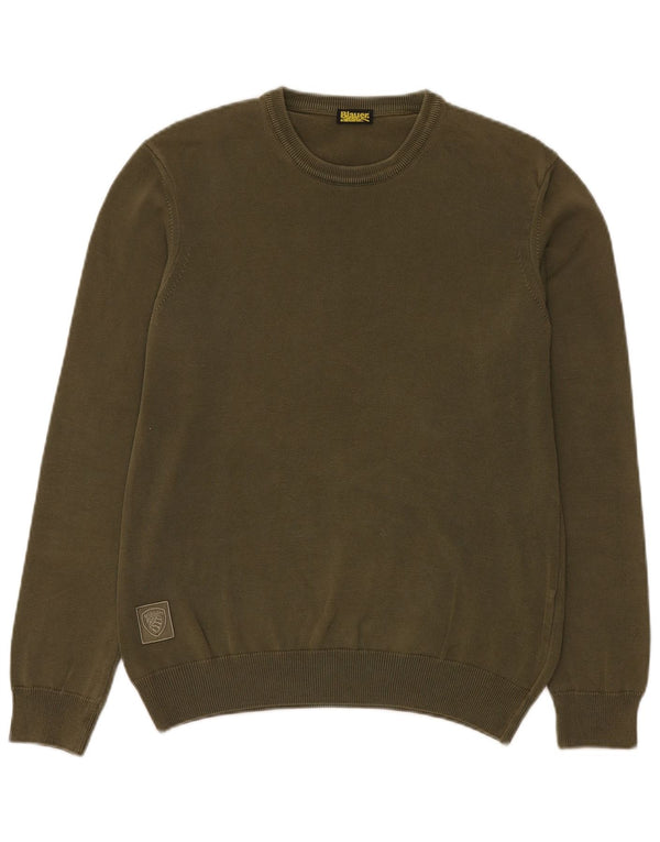 Blauer Mens Crew Neck Jumper Sweater Small Green Cotton