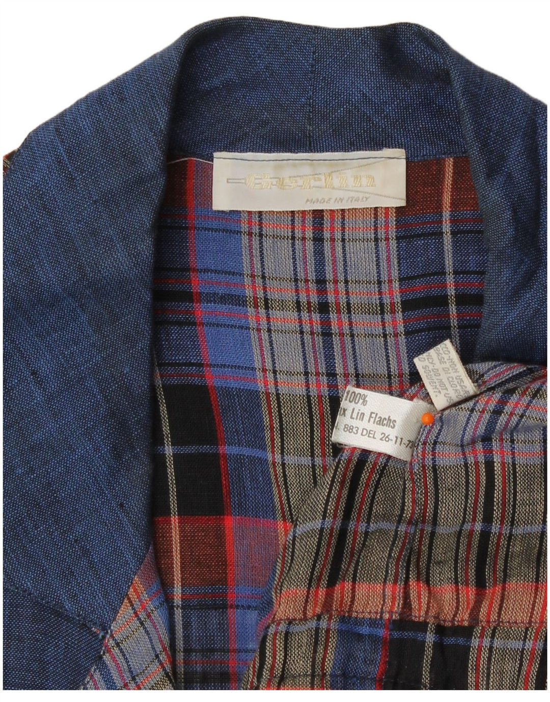 Gerlin Mens Short Sleeve Shirt Medium Navy Blue Check Linen
