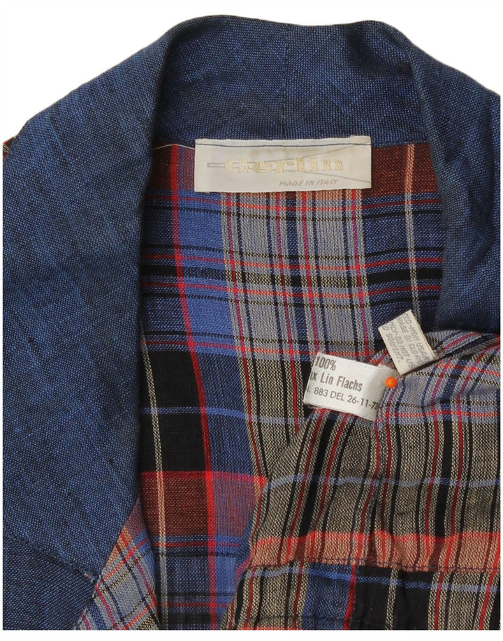 Gerlin Mens Short Sleeve Shirt Medium Navy Blue Check Linen