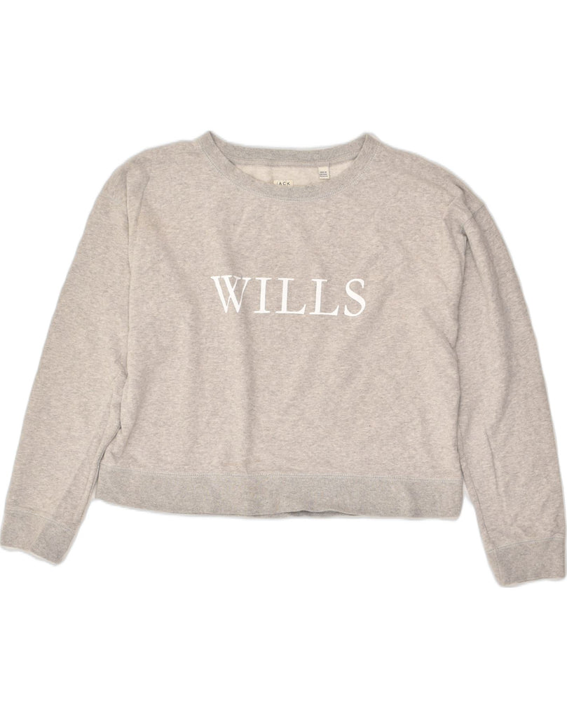 JACK WILLS Womens Crop Graphic Sweatshirt Jumper UK 12 Medium  Grey Cotton | Vintage Jack Wills | Thrift | Second-Hand Jack Wills | Used Clothing | Messina Hembry 