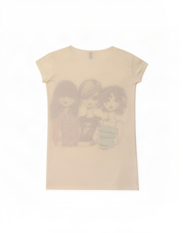 Benetton Womens Graphic T-Shirt Top UK 10 Small White