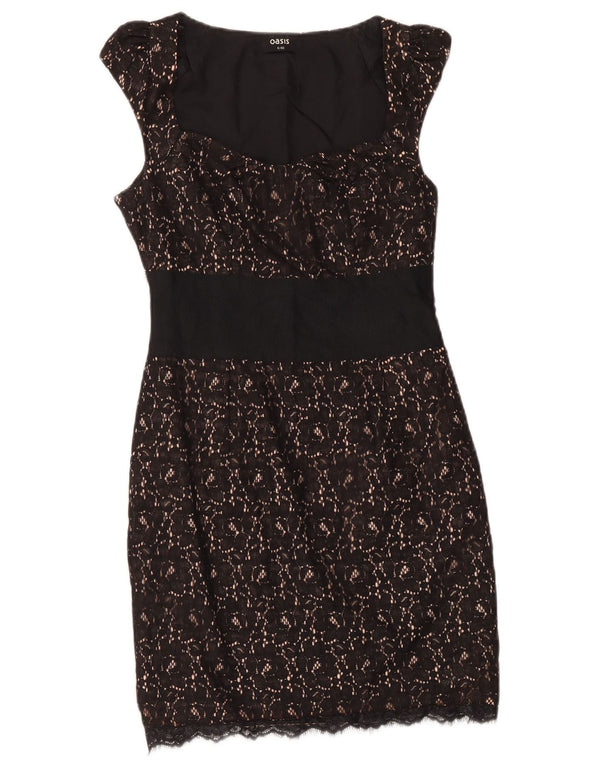 Oasis Womens Lace Sheath Dress UK 6 XS Black Floral Nylon