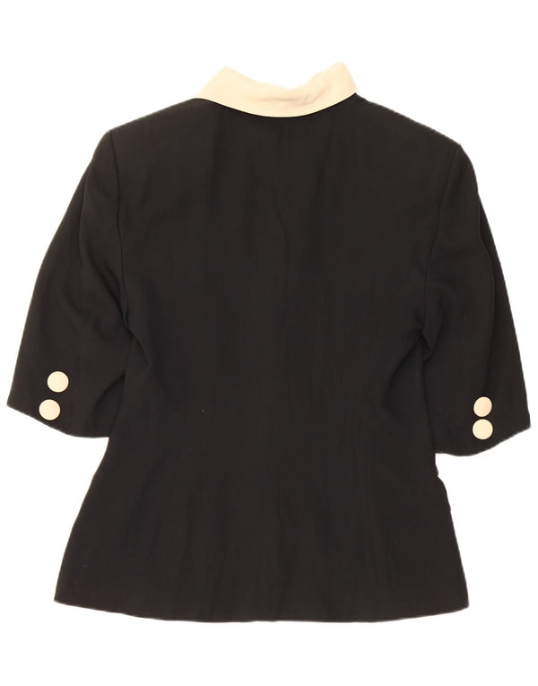 Vintage Womens Short Sleeve Blazer Jacket UK 12 Medium Black Colourblock