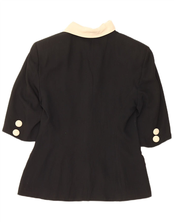 Vintage Womens Short Sleeve Blazer Jacket UK 12 Medium Black Colourblock