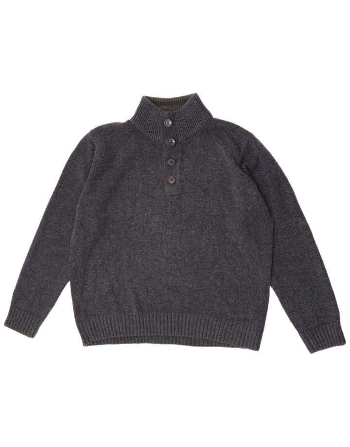 Marks & Spencer Mens Button Neck Jumper Sweater Large Navy Blue Flecked