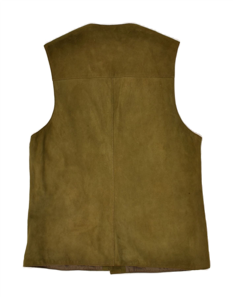 VINTAGE Mens Slim Leather Waistcoat IT 52 Large Khaki Leather | Vintage Vintage | Thrift | Second-Hand Vintage | Used Clothing | Messina Hembry 