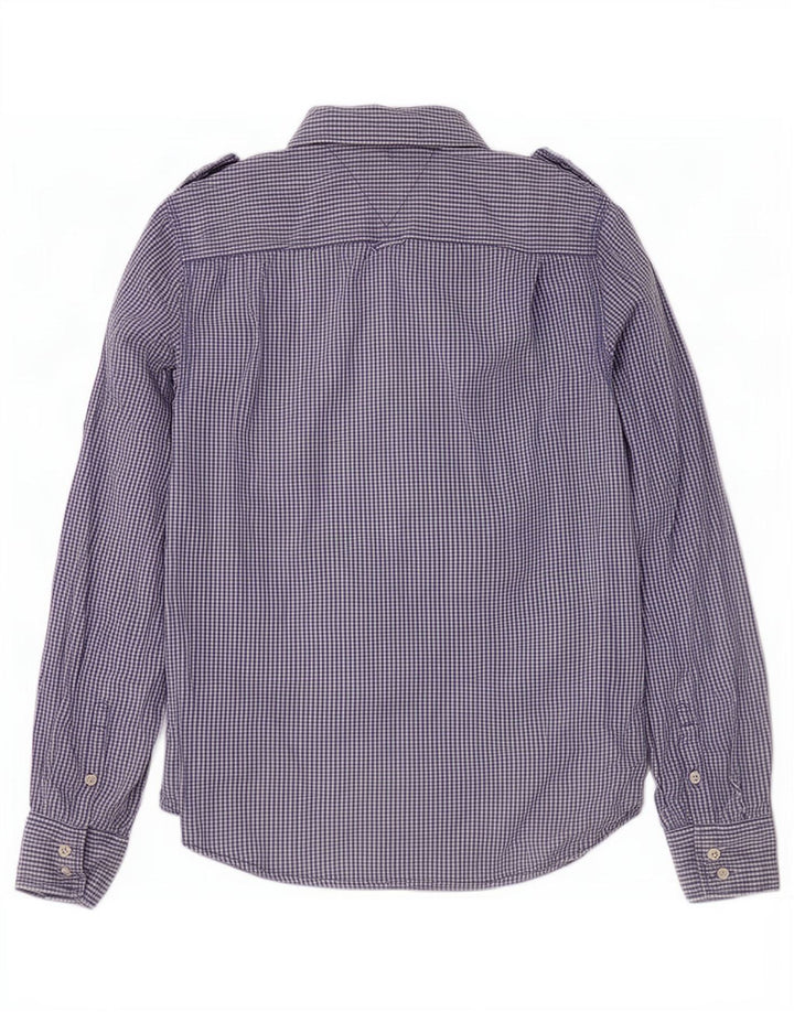 Tommy Hilfiger Mens Military Shirt Small Blue Gingham Cotton