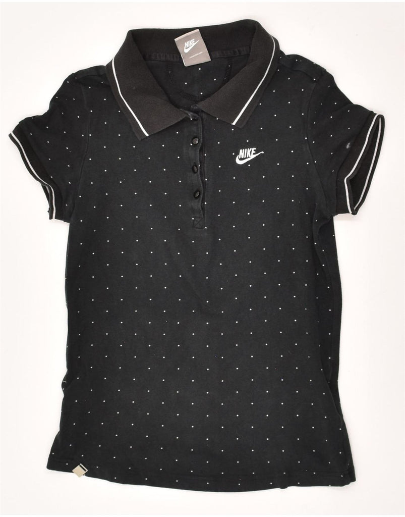 NIKE Womens Polo Shirt UK 10/12 Medium Black Polka Dot Cotton | Vintage Nike | Thrift | Second-Hand Nike | Used Clothing | Messina Hembry 