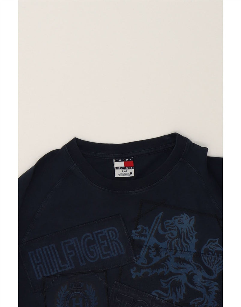 TOMMY HILFIGER Mens Graphic Top Long Sleeve Large Navy Blue Cotton Vintage Tommy Hilfiger and Second-Hand Tommy Hilfiger from Messina Hembry 