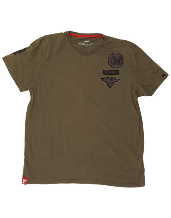 Alpha Industries Mens Graphic T-Shirt Top 3XL Khaki Cotton
