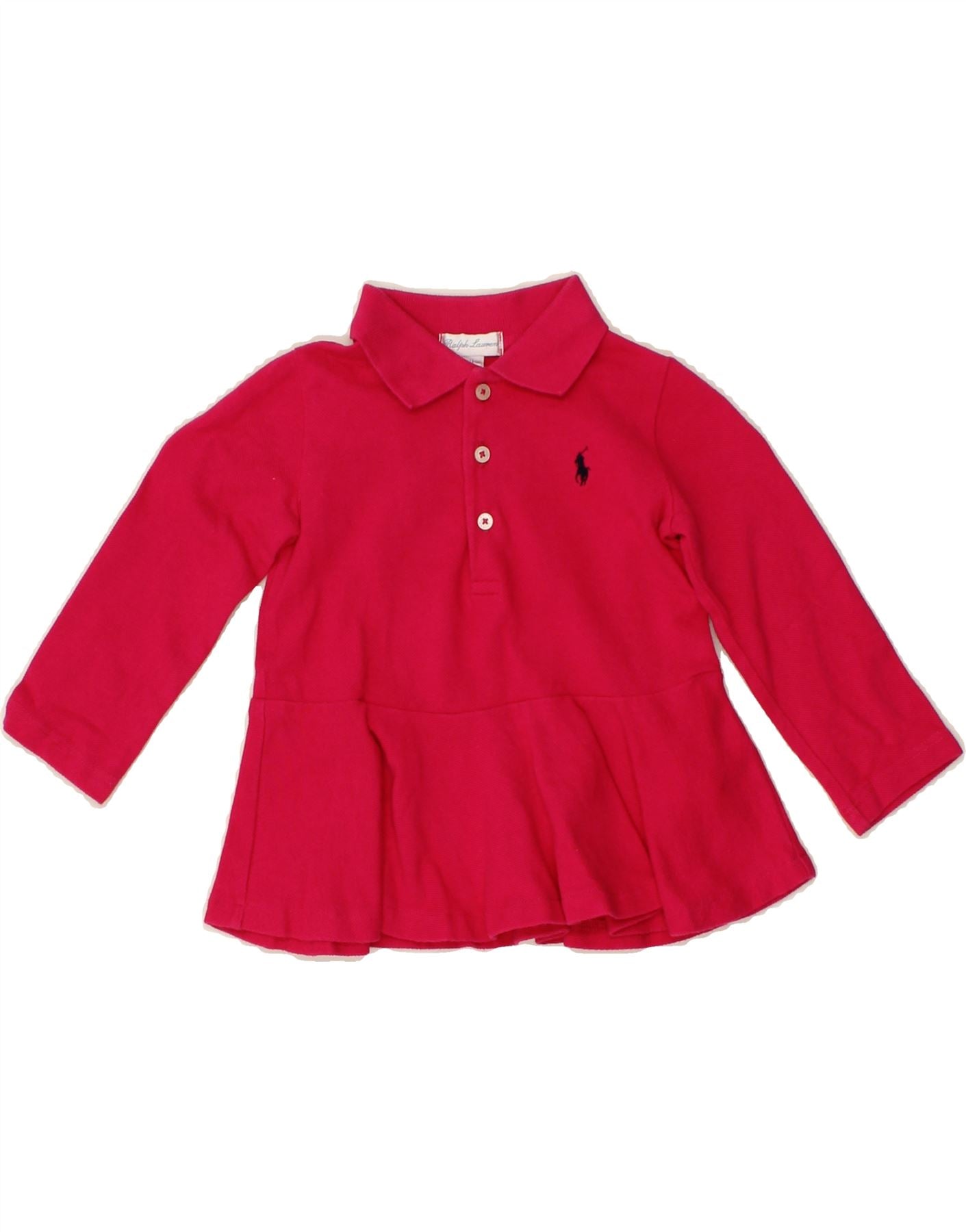 RALPH LAUREN Baby Girls Long Sleeve Polo Dress 12 18 Months Pink Cotton