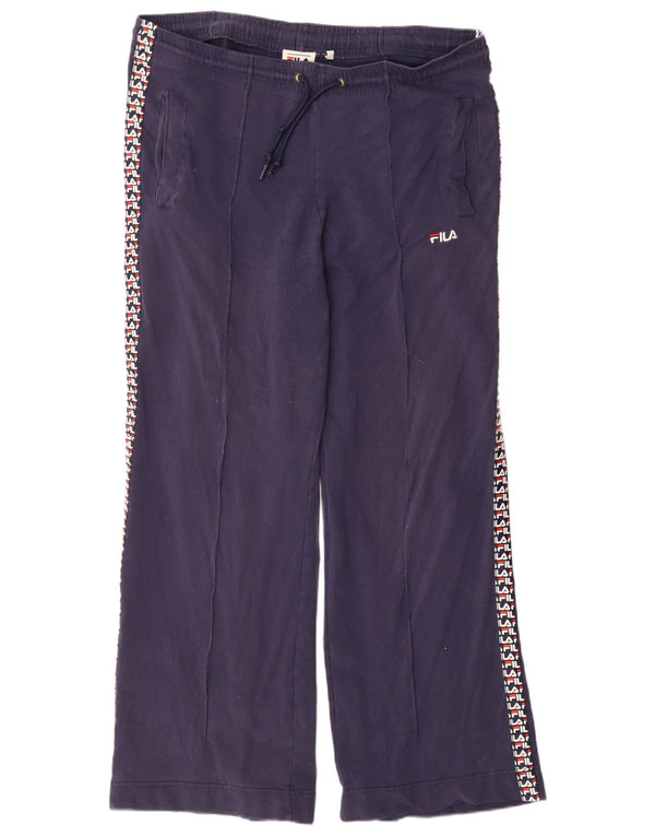 Fila Womens Graphic Tracksuit Trousers UK 10 Small Navy Blue Cotton