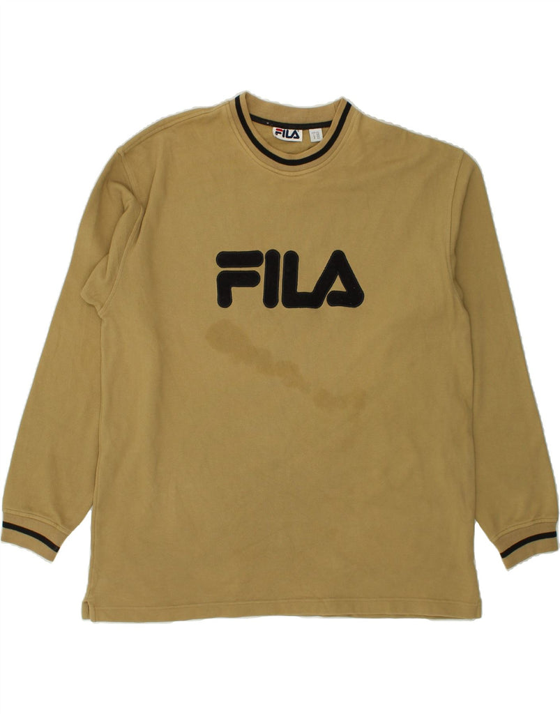 FILA Mens Graphic Sweatshirt Jumper IT 58 2XL Khaki Cotton | Vintage Fila | Thrift | Second-Hand Fila | Used Clothing | Messina Hembry 