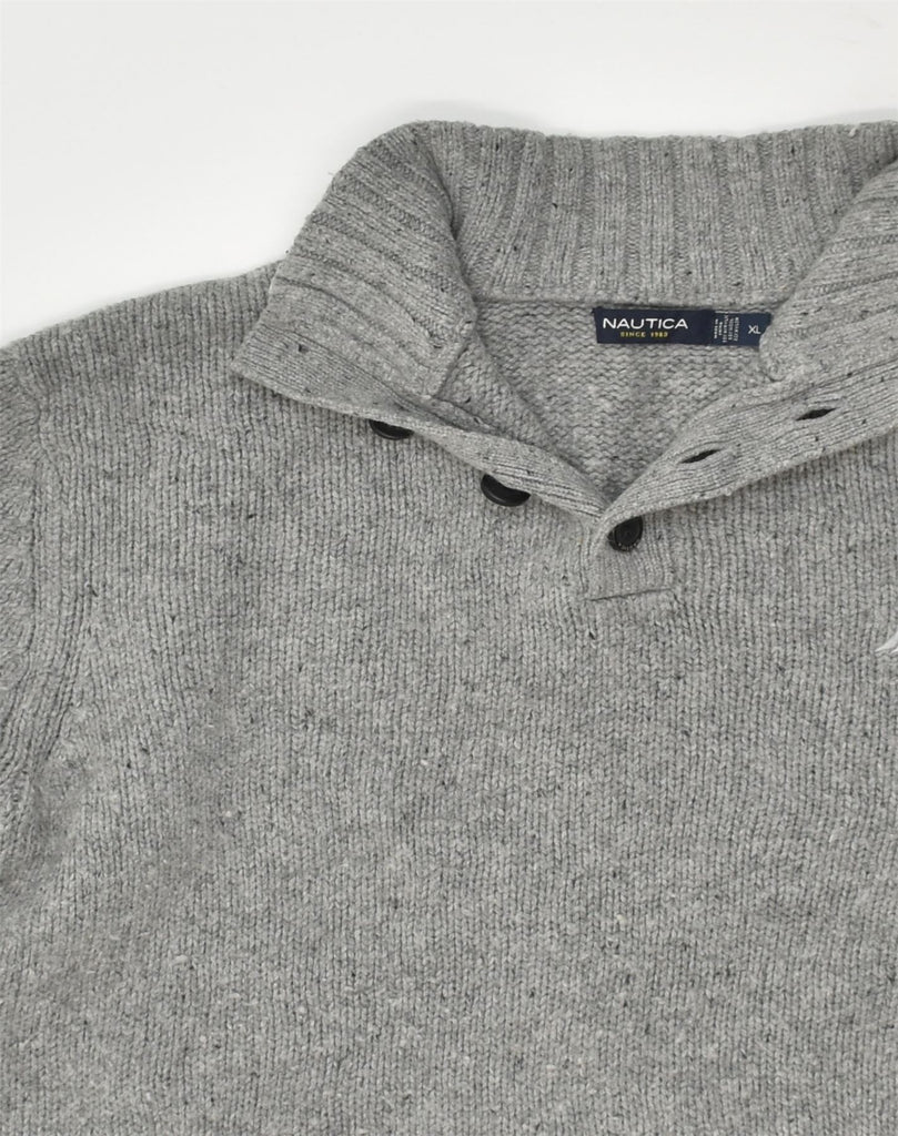 NAUTICA Mens Button Neck Jumper Sweater XL Grey Acrylic | Vintage Nautica | Thrift | Second-Hand Nautica | Used Clothing | Messina Hembry 