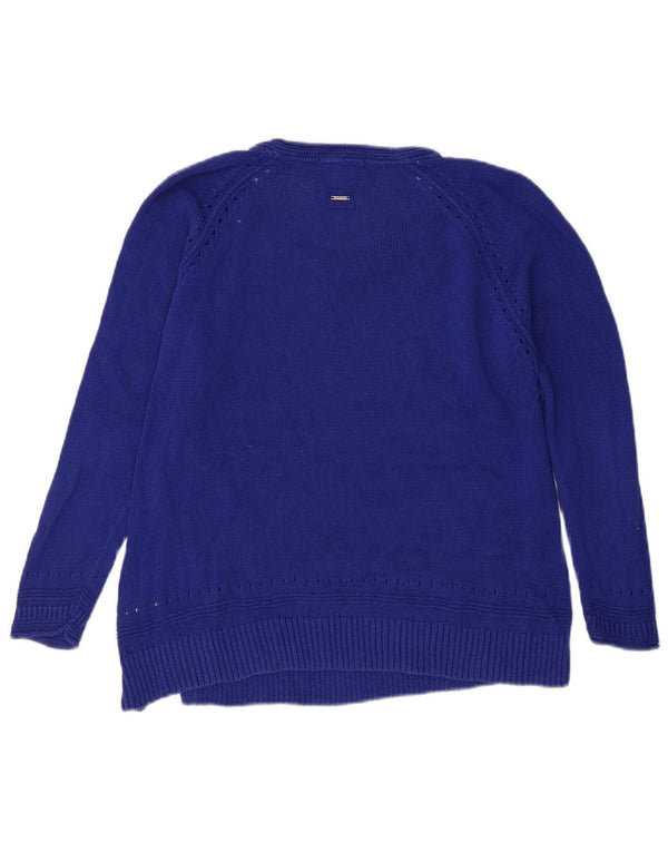 White Stuff Womens V-Neck Jumper Sweater UK 14 Large Blue Cotton