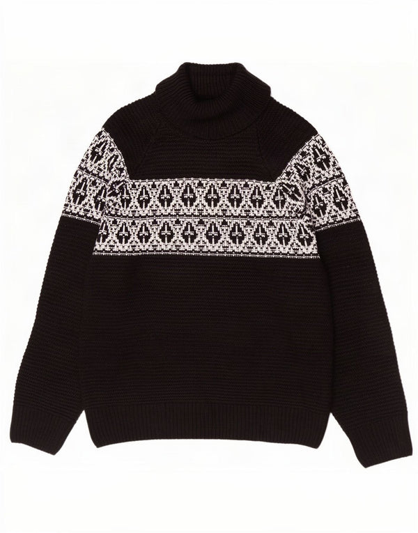 Marks & Spencer Mens Roll Neck Jumper Sweater Large Black Fair Isle Acrylic