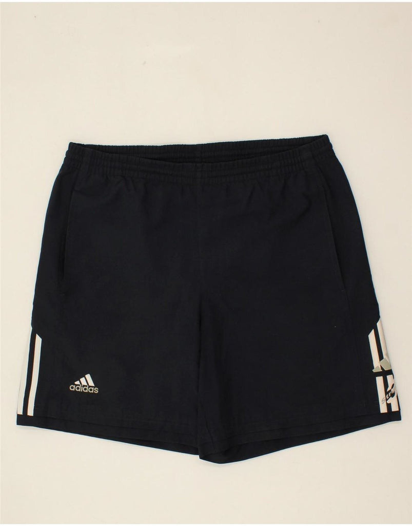 ADIDAS Mens Graphic Sport Shorts Large Navy Blue Polyester Vintage Adidas and Second-Hand Adidas from Messina Hembry 