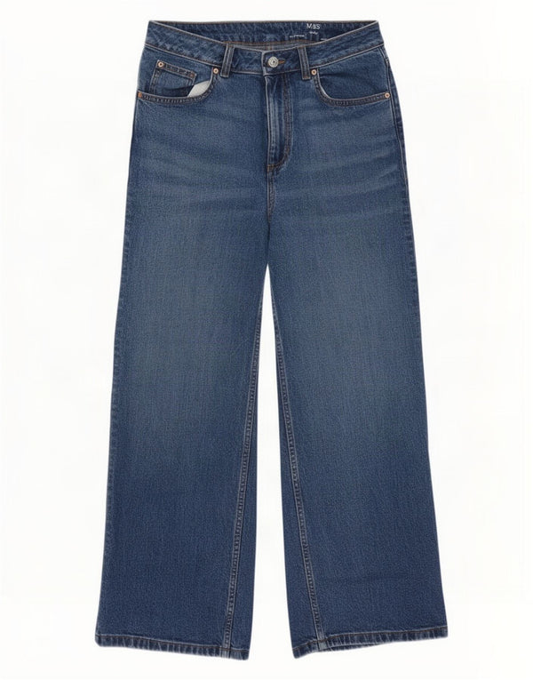 Marks & Spencer Womens Wide Leg Jeans UK 12 Medium W30 L28 Blue Cotton
