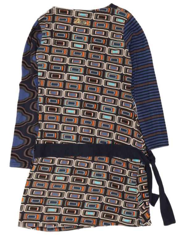 Desigual Womens Graphic Drop Waist Dress UK 14 Large Navy Blue Geometric