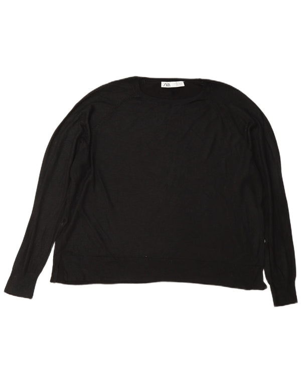 Zara Womens Regular Fit Boat Neck Jumper Sweater UK 16 Large Black