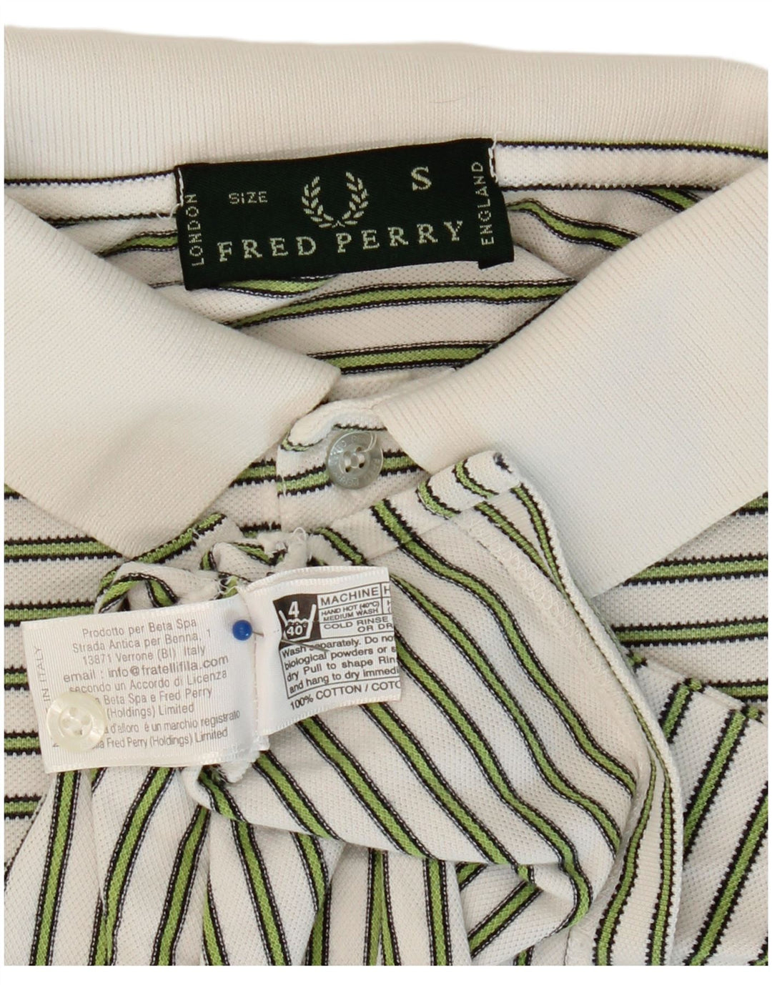 FRED PERRY Mens Polo Shirt Small White Striped Cotton