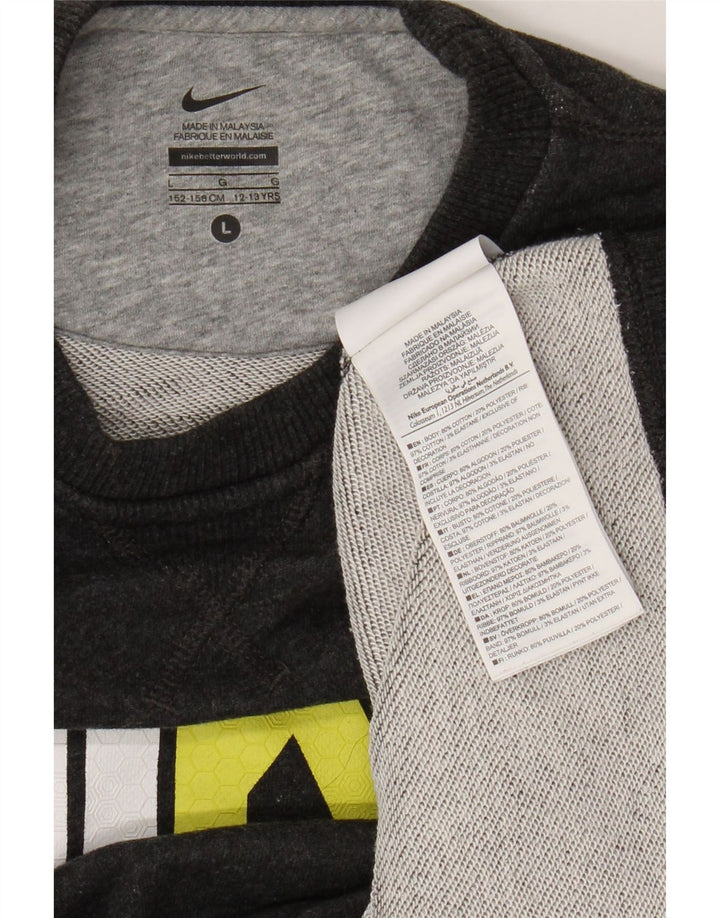 Nike Boys Graphic Sweatshirt Jumper 12-13 Years Large Grey Flecked Cotton