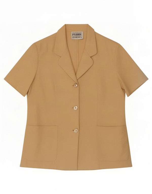 Gianfranco Ferre Womens Short Sleeve Cardigan Top UK 14 Large Yellow Linen