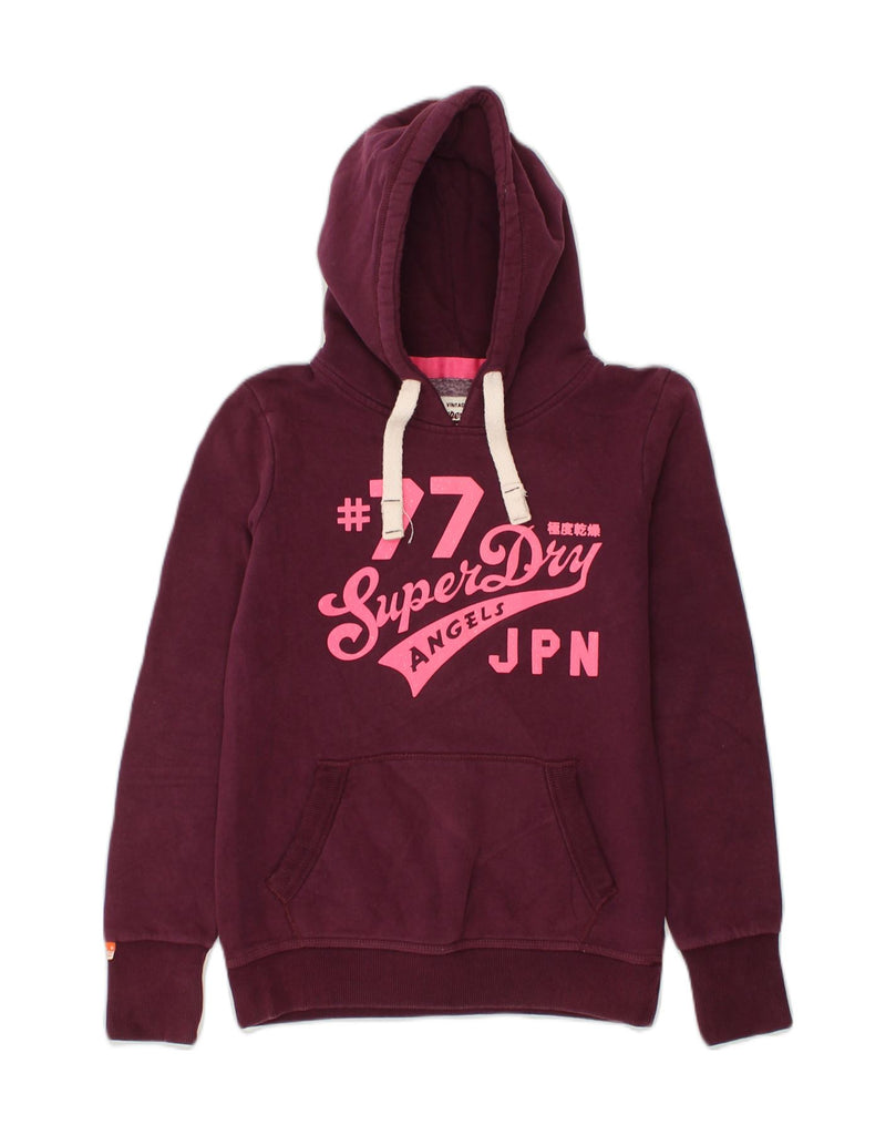 SUPERDRY Womens Graphic Hoodie Jumper UK 8 Small Maroon Cotton | Vintage Superdry | Thrift | Second-Hand Superdry | Used Clothing | Messina Hembry 