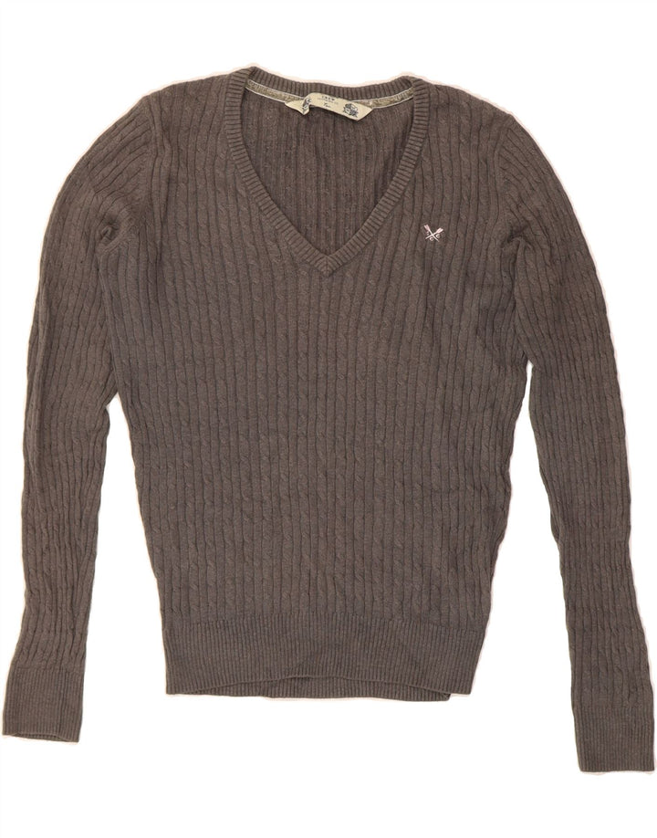 CREW CLOTHING Womens Oversized V-Neck Jumper Sweater UK 10 Small Grey Vintage Crew Clothing and Second-Hand Crew Clothing from Messina Hembry 
