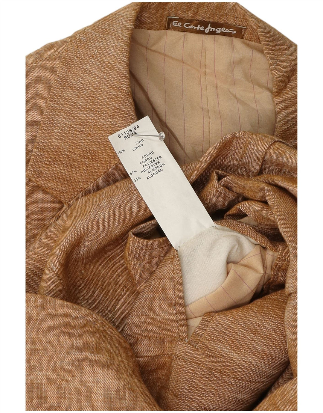 El Corte Ingles Mens 3 Button Blazer Jacket IT 50 Large Brown Linen
