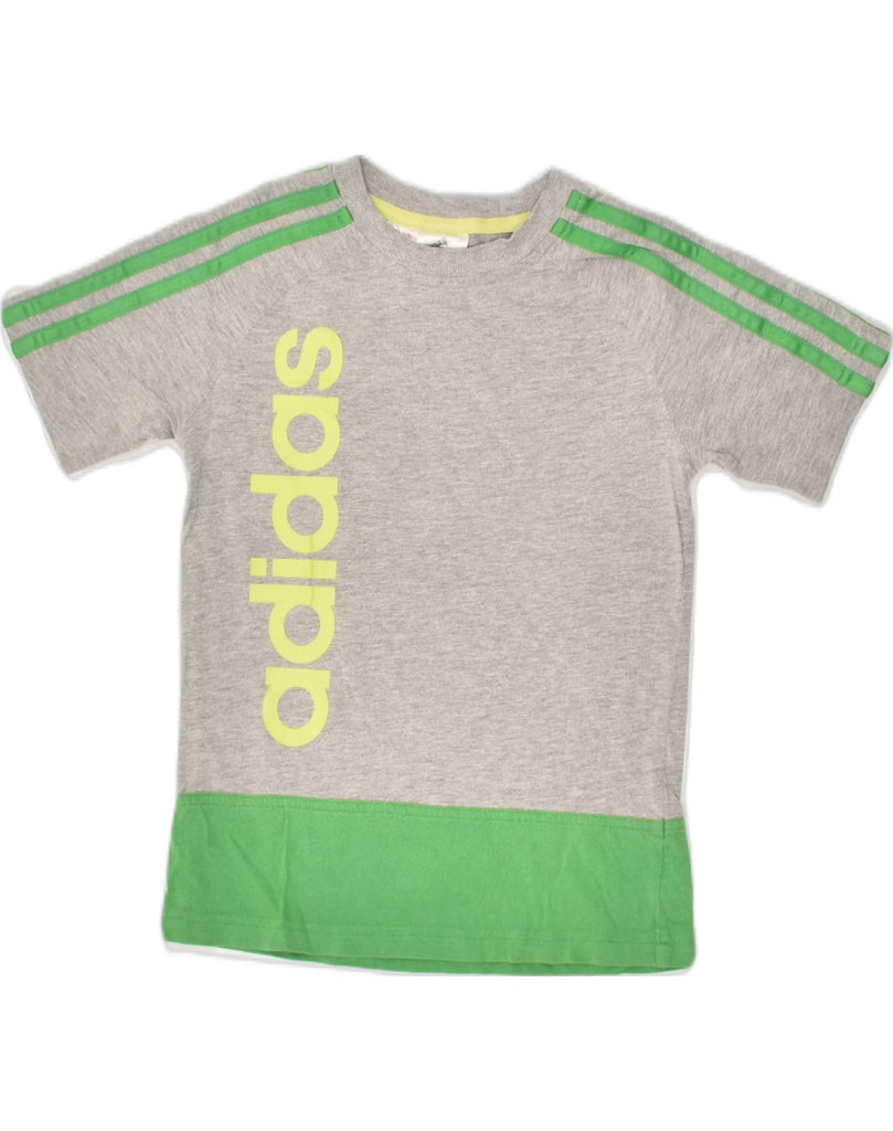 ADIDAS Boys Graphic T-Shirt Top 6-7 Years Grey Colourblock Cotton | Vintage Adidas | Thrift | Second-Hand Adidas | Used Clothing | Messina Hembry 