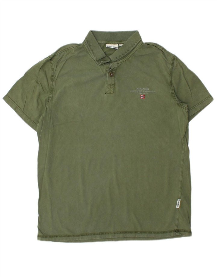 NAPAPIJRI Mens Polo Shirt Large Green Cotton