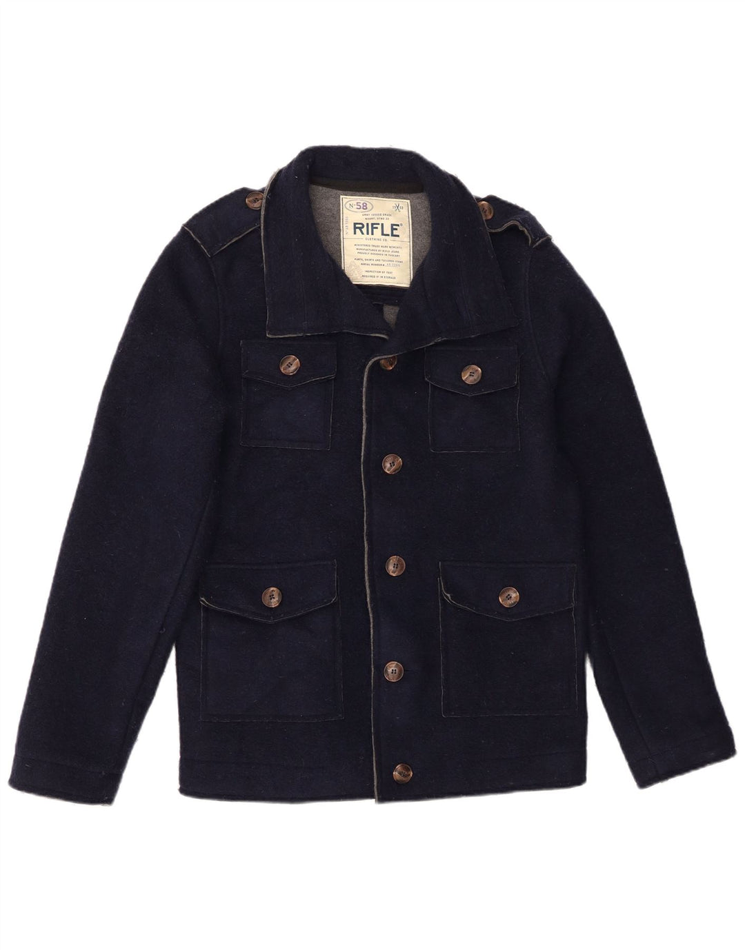 Rifle Mens Military Jacket UK 40 Large Navy Blue Polyester