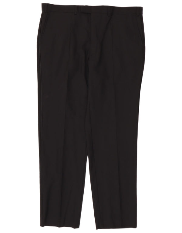 Marks & Spencer Mens Straight Suit Trousers W40 L33 Black Wool