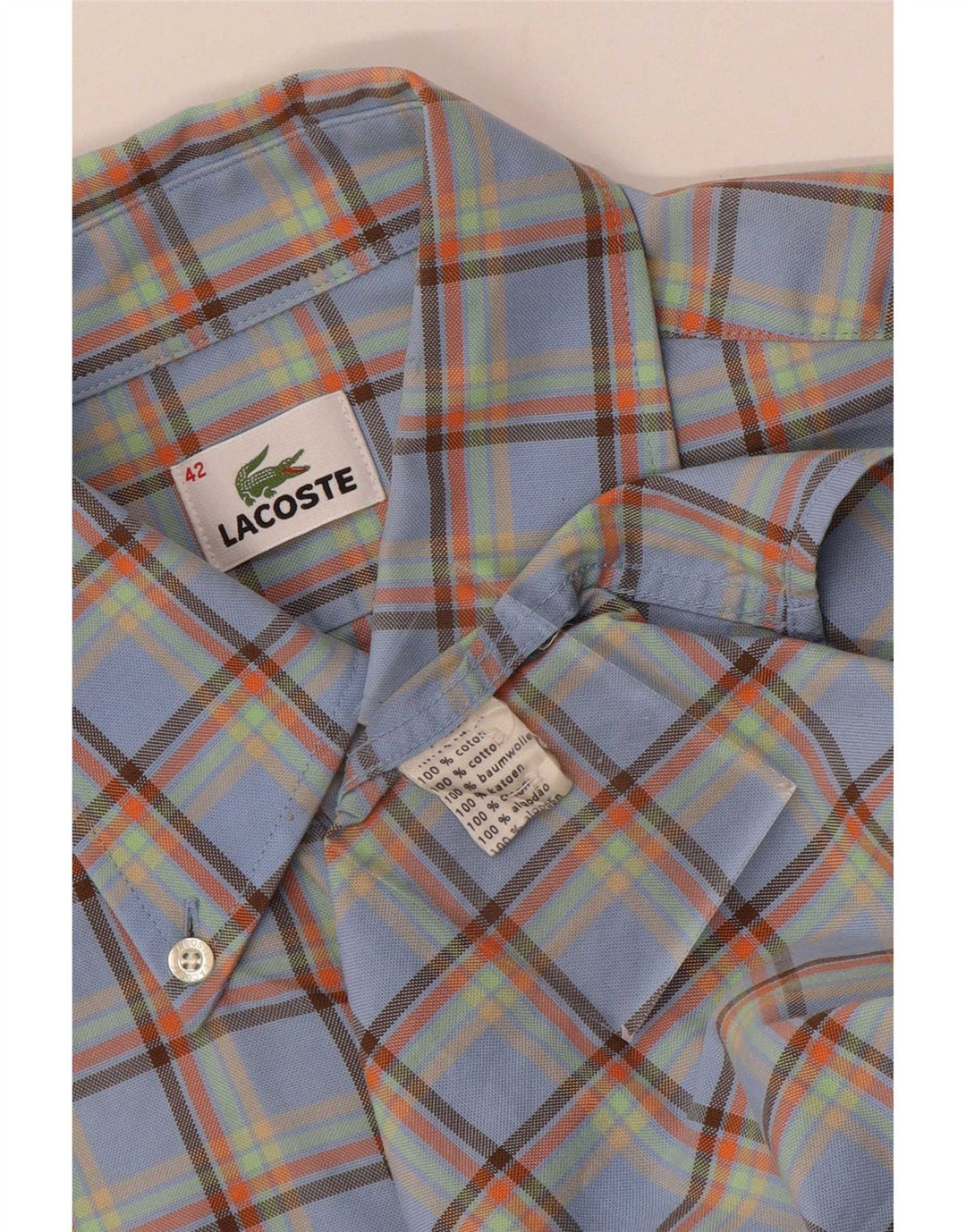 Lacoste Mens Shirt Size 42 Large Blue Check Cotton