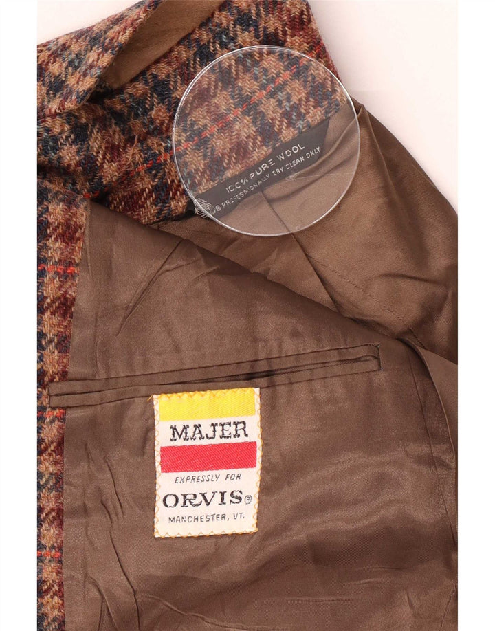 Orvis Mens 3 Button Blazer Jacket UK 38 Medium Brown Houndstooth