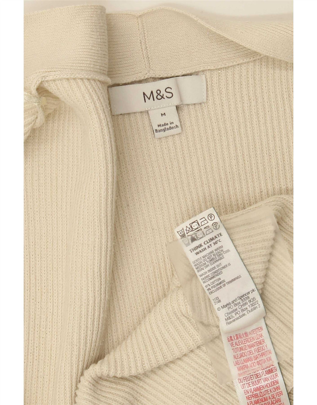 Marks & Spencer Womens Open Cardigan Sweater UK 14 Medium Off White Cotton