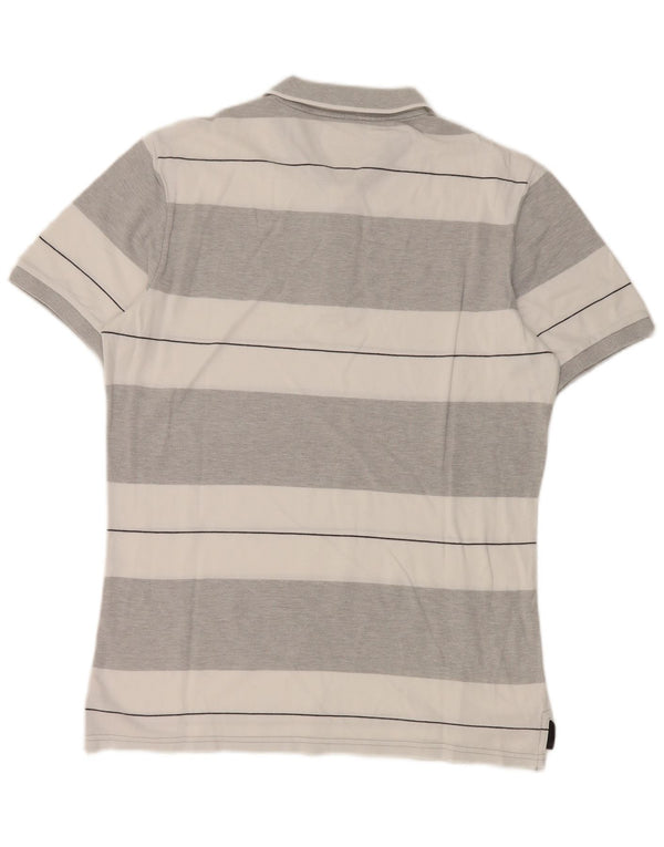 Benetton Mens Polo Shirt Medium Grey Striped