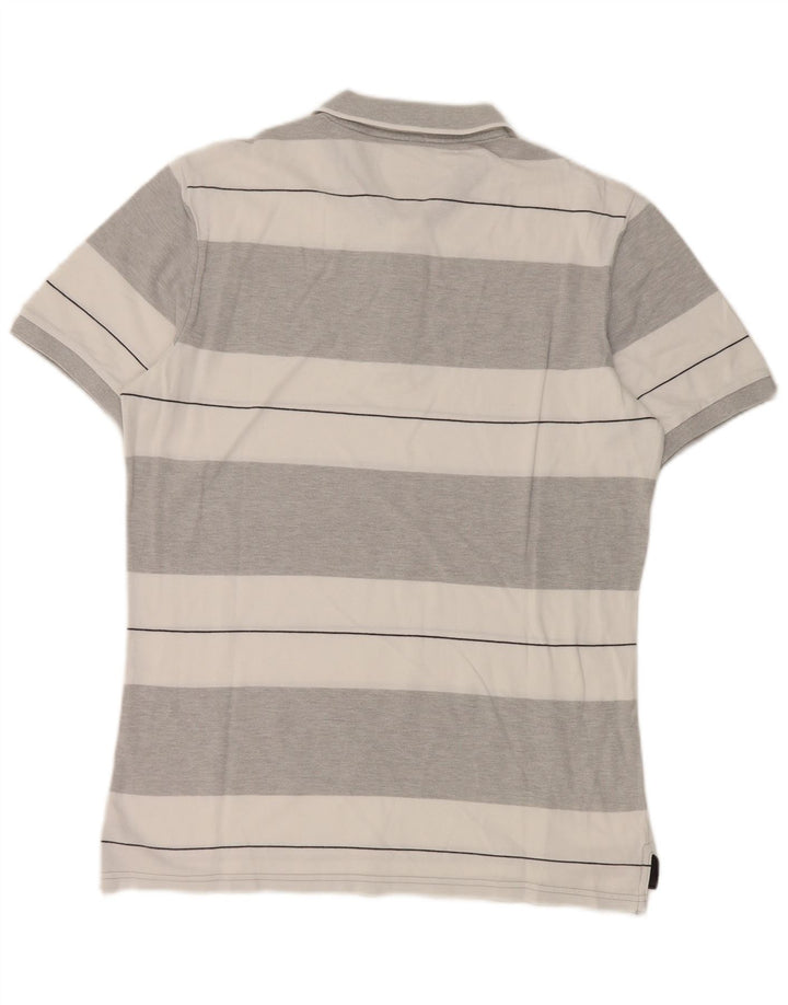Benetton Mens Polo Shirt Medium Grey Striped