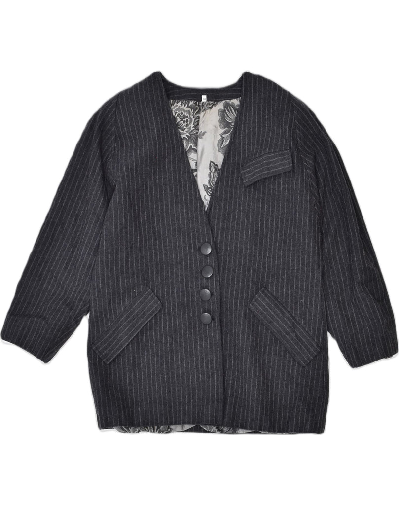 VINTAGE Womens 4 Button Blazer Jacket IT 48 XL Black Pinstripe Linen | Vintage Vintage | Thrift | Second-Hand Vintage | Used Clothing | Messina Hembry 