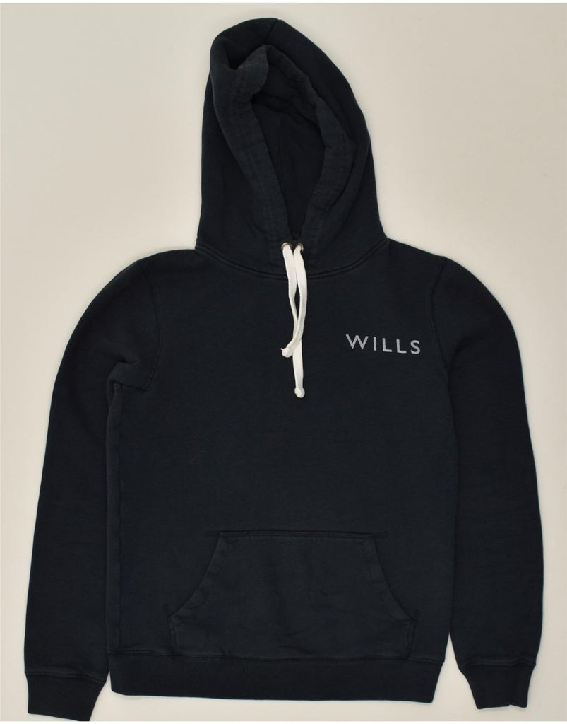 JACK WILLS Womens Graphic Hoodie Jumper UK 8 Small  Navy Blue Cotton | Vintage Jack Wills | Thrift | Second-Hand Jack Wills | Used Clothing | Messina Hembry 