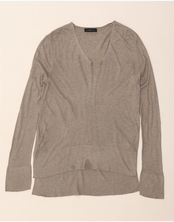 ZARA Womens V-Neck Jumper Sweater UK 10 Small Grey