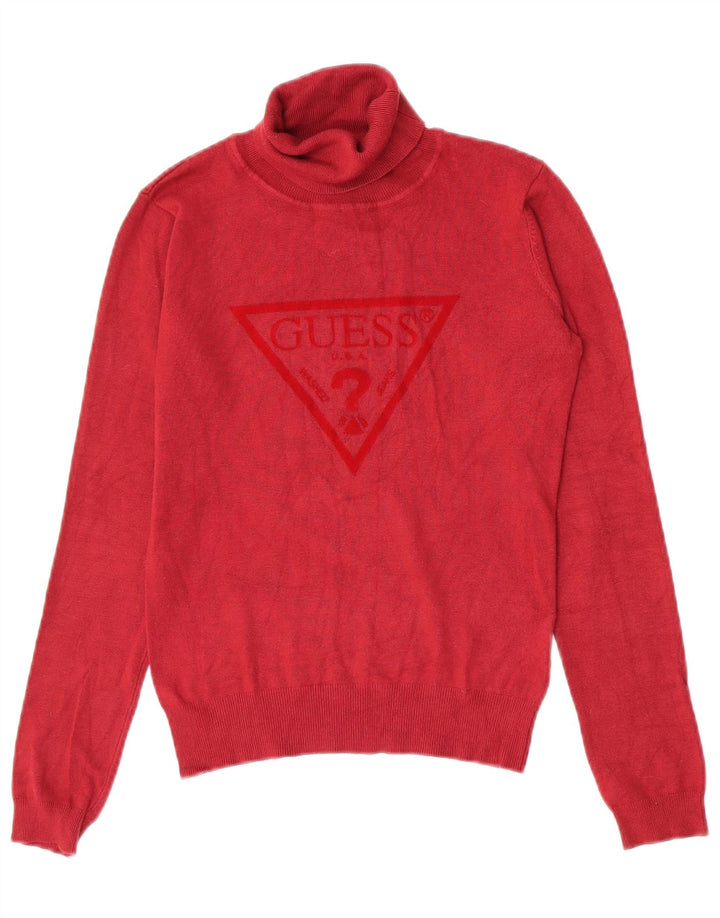 Guess Womens Graphic Roll Neck Jumper Sweater UK 10 Small Red