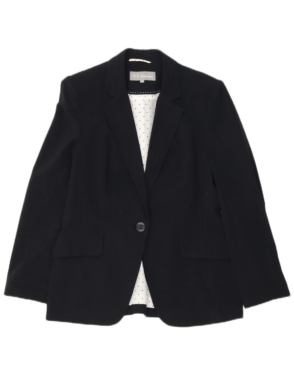 Marks & Spencer Womens 1 Button Blazer Jacket UK 12 Medium Black Polyester