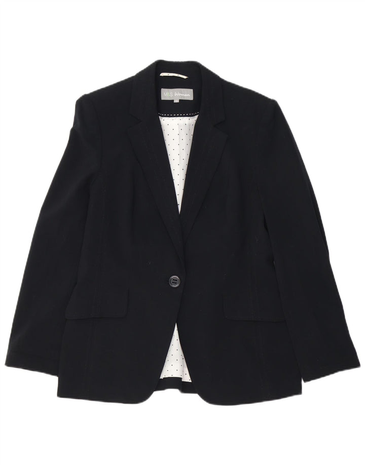 Marks & Spencer Womens 1 Button Blazer Jacket UK 12 Medium Black Polyester