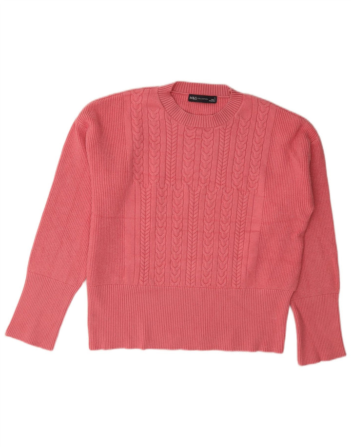 Marks & Spencer Womens Crew Neck Jumper Sweater UK 10 Small Pink Viscose