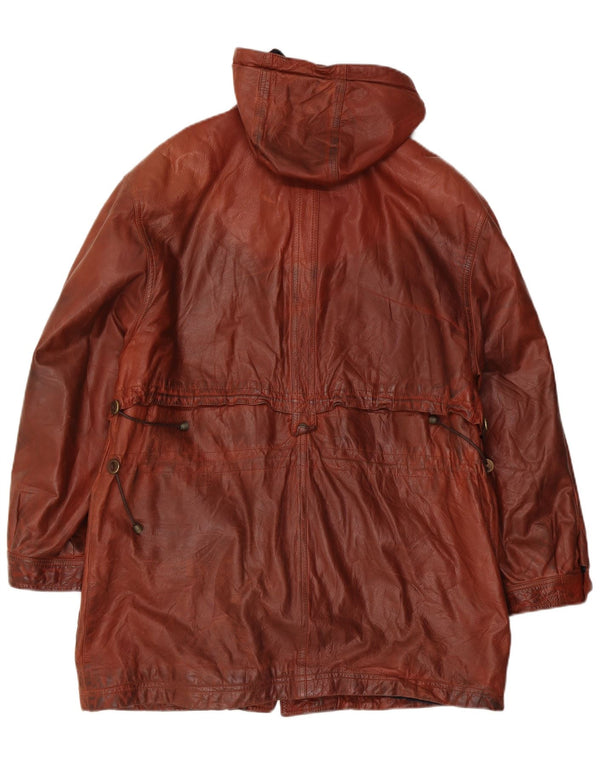 Giamax Mens Hooded Leather Coat UK 40 Large Brown