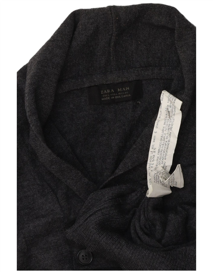 Zara Mens Shawl Neck Jumper Sweater Large Grey Wool